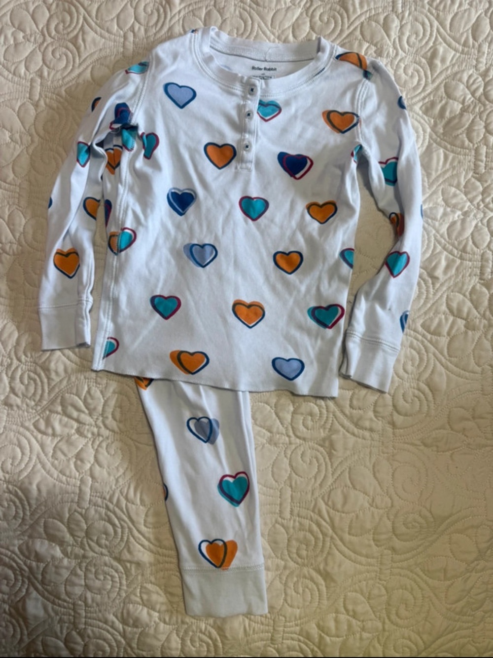 Roller Rabbit kids size 6 multicolored heart print pajamas white Pima cotton
